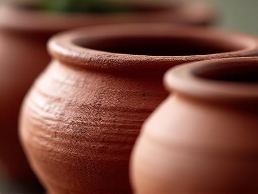 Close up of raw terracotta clay vessels